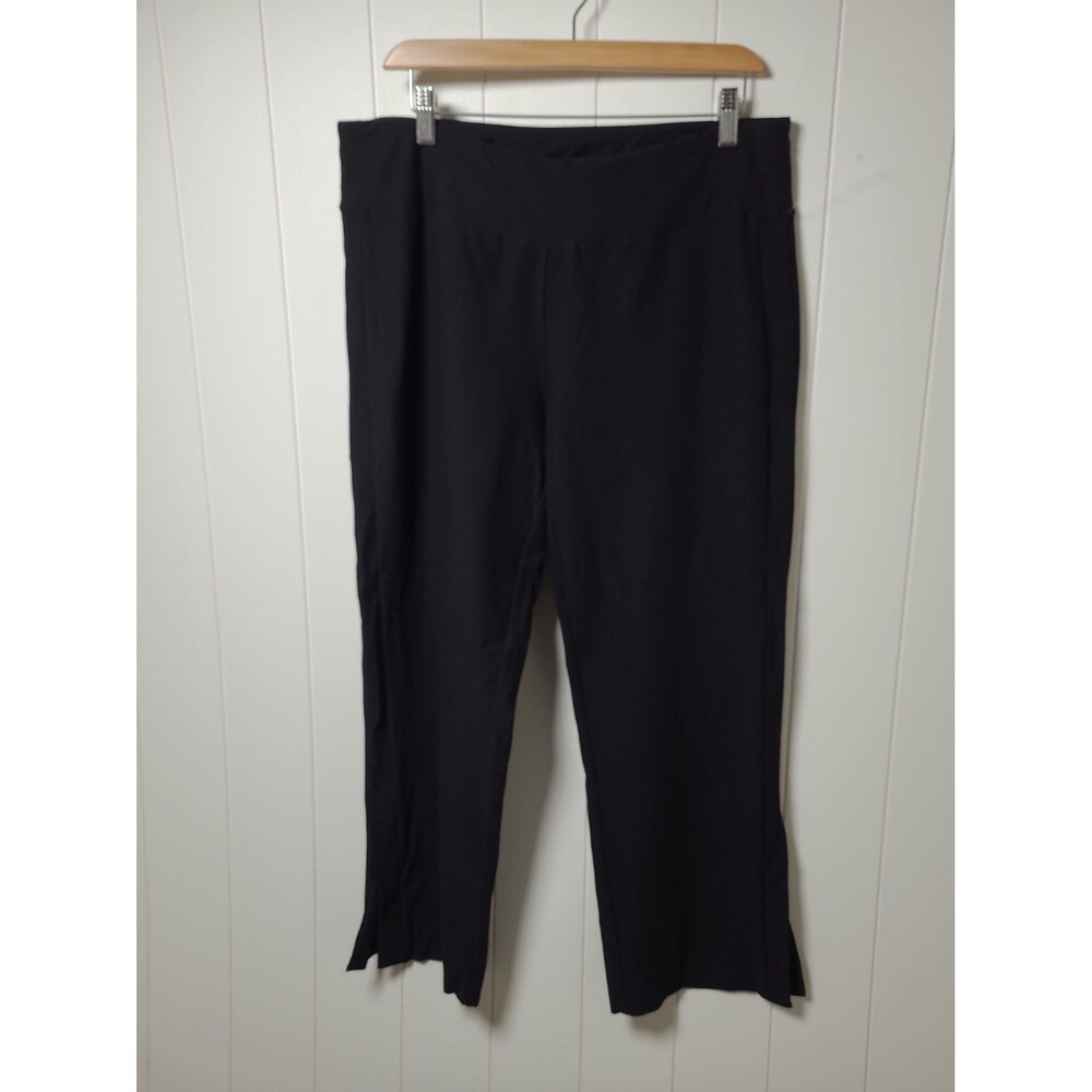Eileen Fisher Black Pants Women Large L Ankle Slits Pull On Stretch NWOT